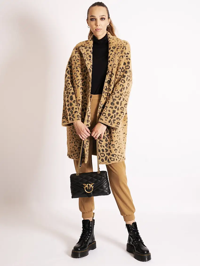 Cappotto in Eco Pelliccia Beige/Nero