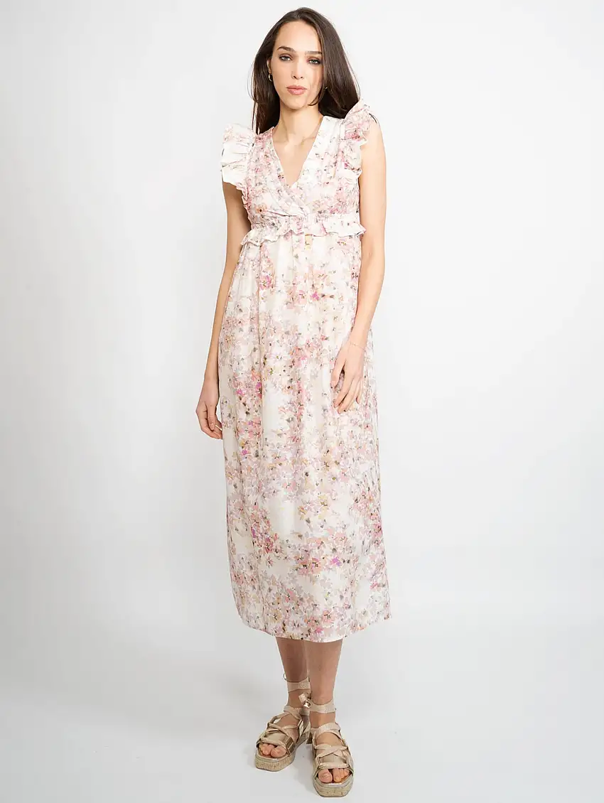 Abito Longuette con Fantasia Floreale Rosa