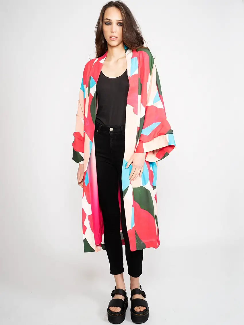 Kimono con Stampa Grafica Multicolor