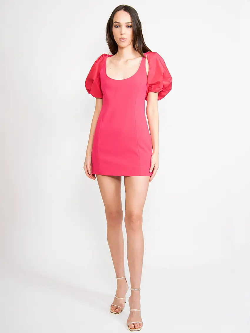 Abito Aderente con Maniche a Palloncino Rosso