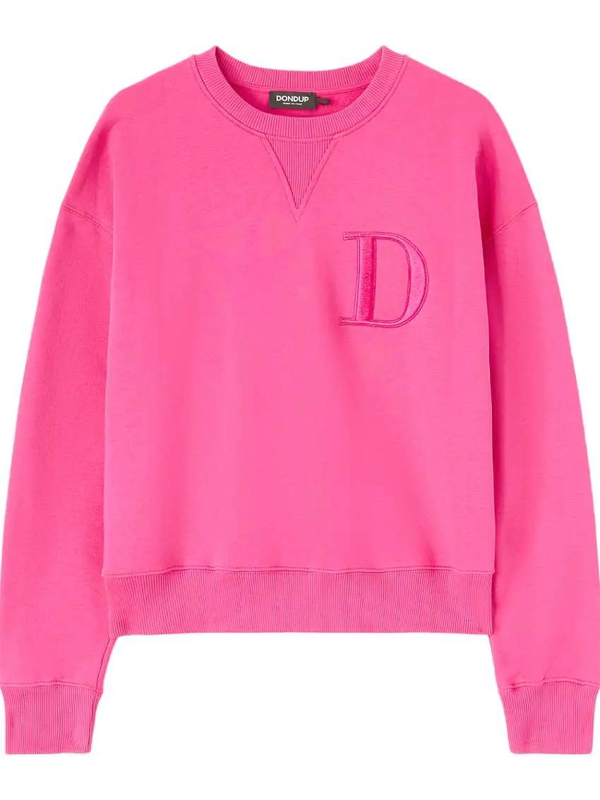 Felpa Girocollo "dondup" Regular con D Patch Ricamato - 100% Cotone