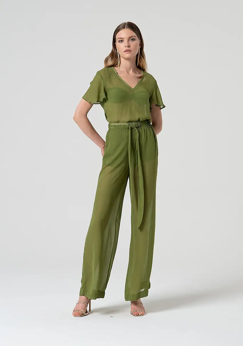 Pantalone a palazzo in georgette di viscosa