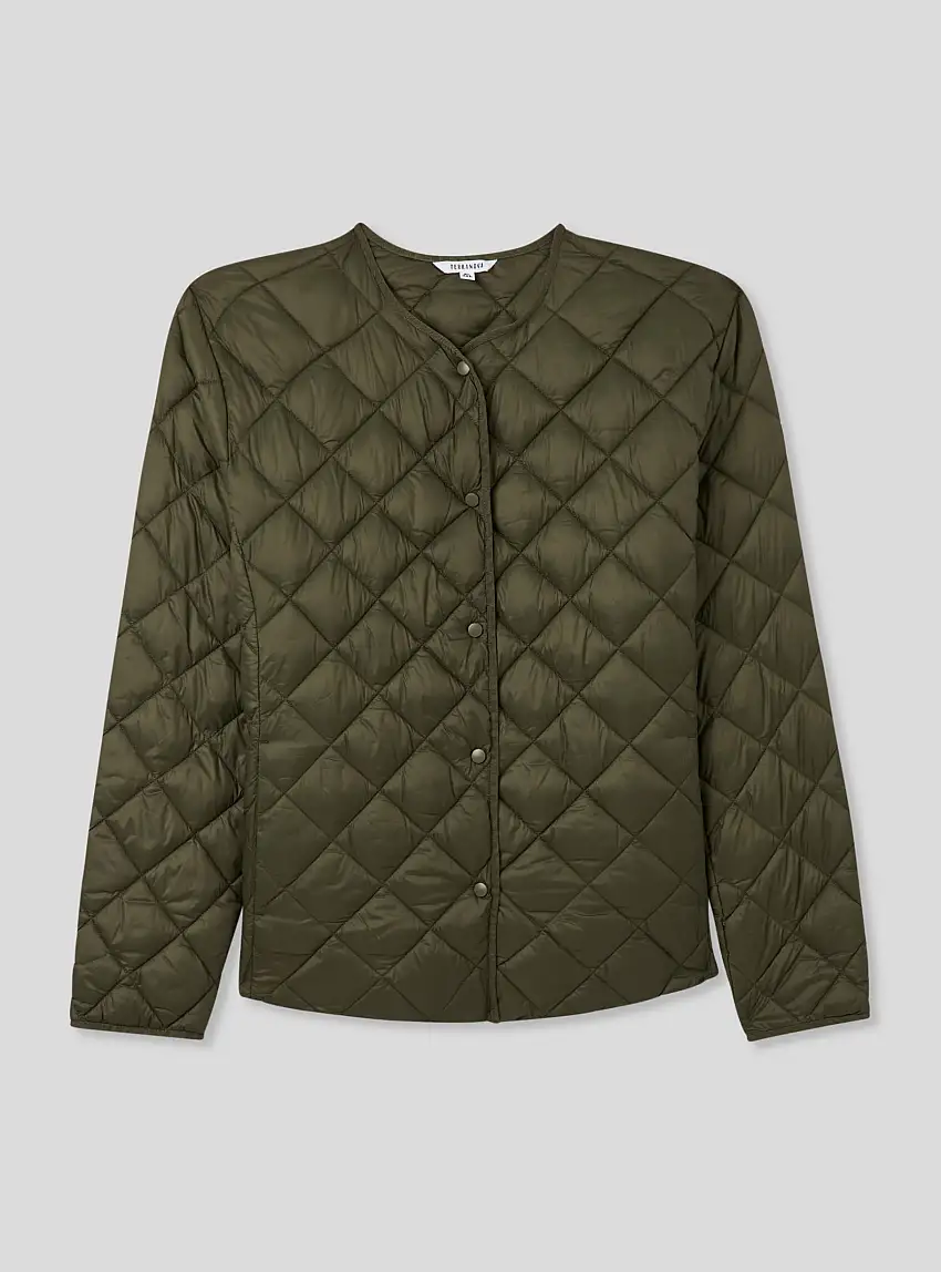 Giubbino imbottito trapuntato con colletto coreano Verde militare scuro