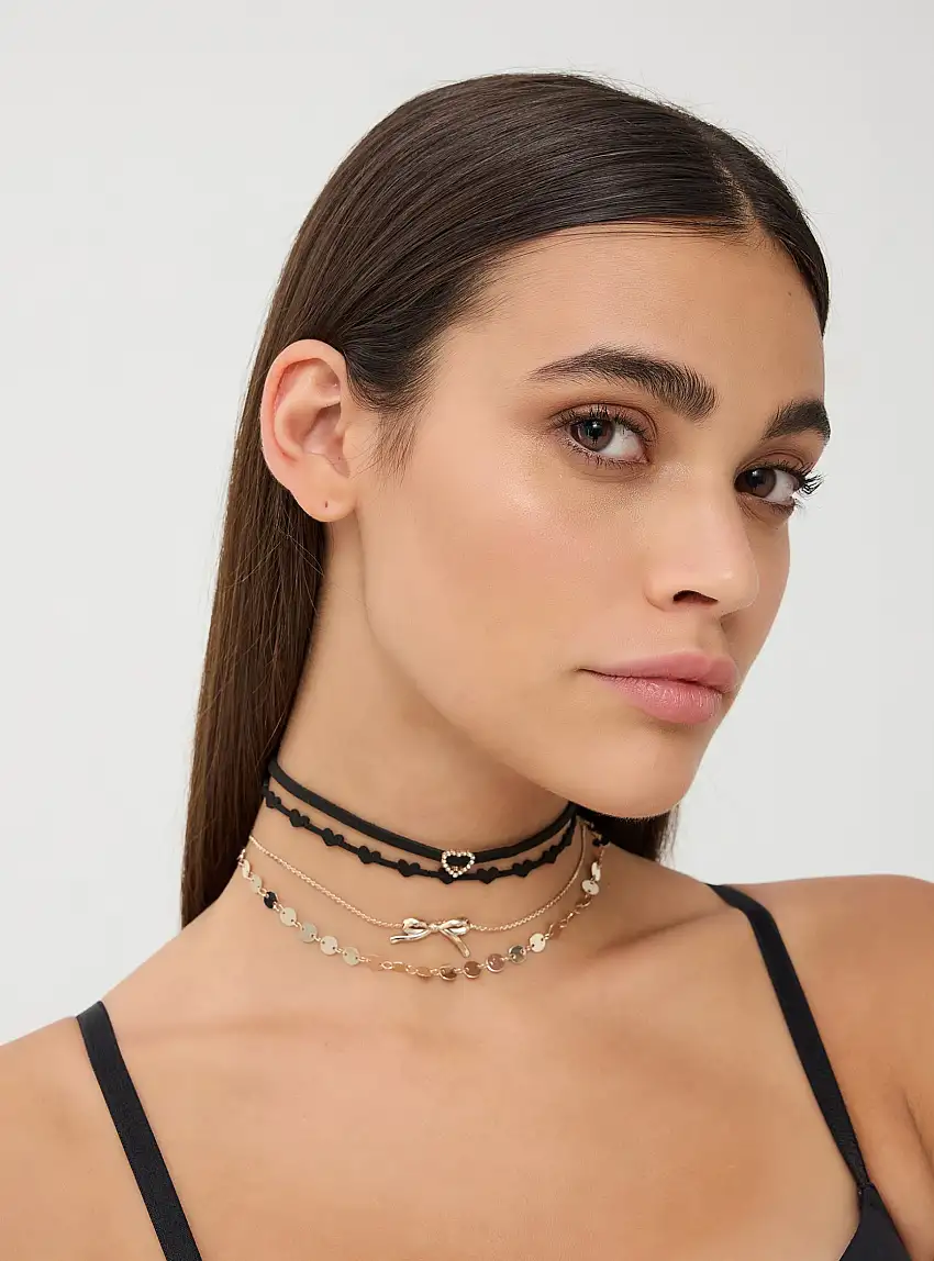 Pack 4 chocker con cuori e fiocco Var oro