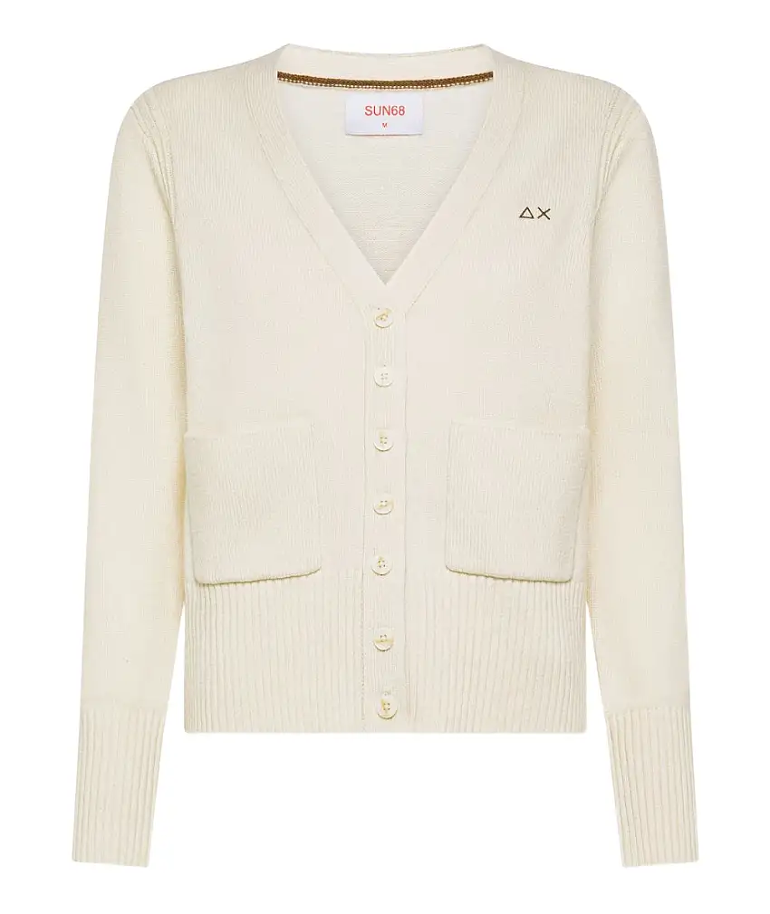Sun68 Cardigan Scollo a V K45211 Bianco Panna