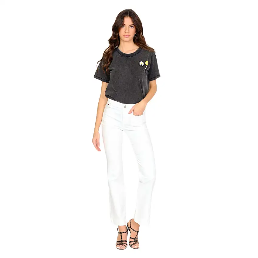 Jeans donna bootcut bianchi a vita media in cotone elasticizzato F.A.M. Paris Bella