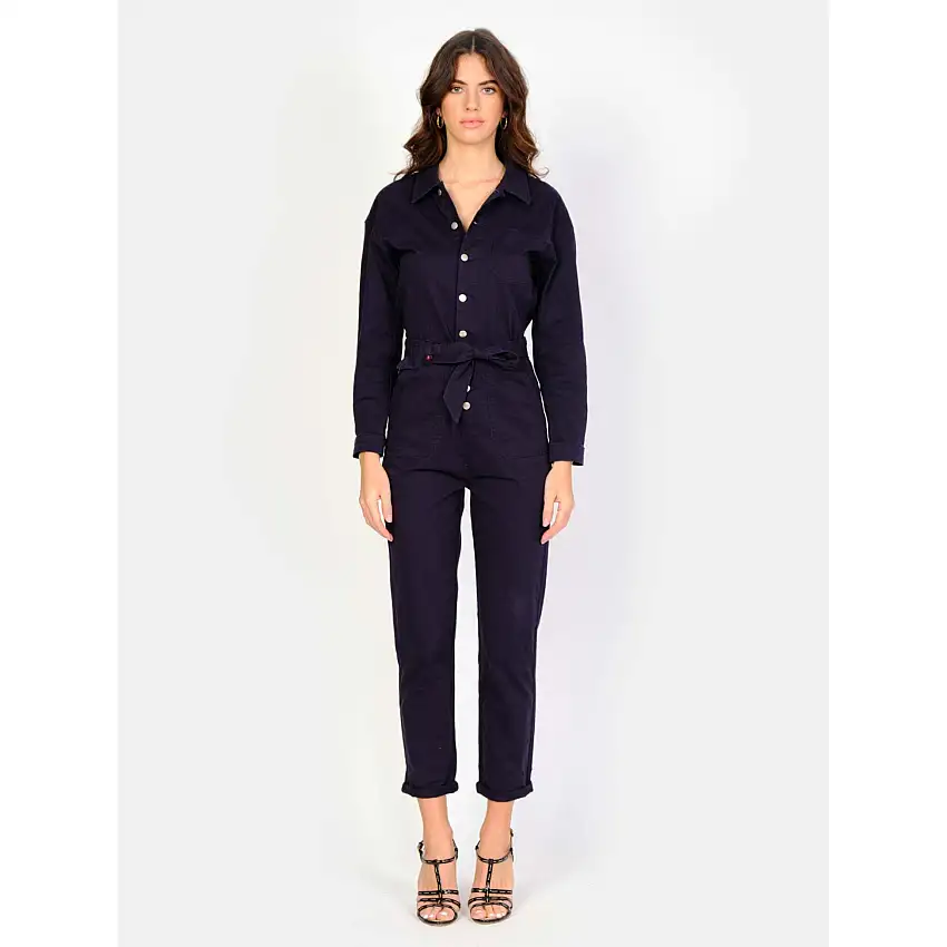 Tuta donna a maniche lunghe in cotone elasticizzato blu navy F.A.M. Paris Doria