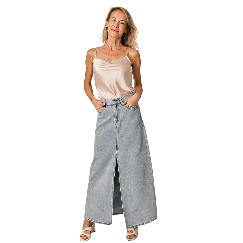 Gonna donna lunga e dritta in denim con spacco F.A.M. Paris Amber