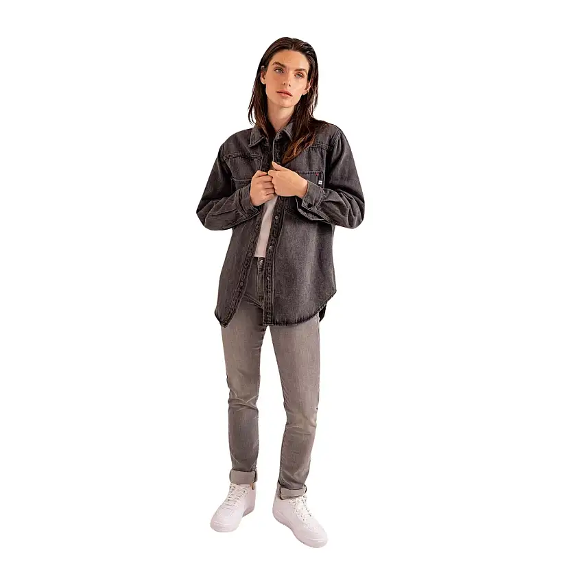 Camicia donna oversize in denim carbonio con tasche in cotone F.A.M. Paris Sofia