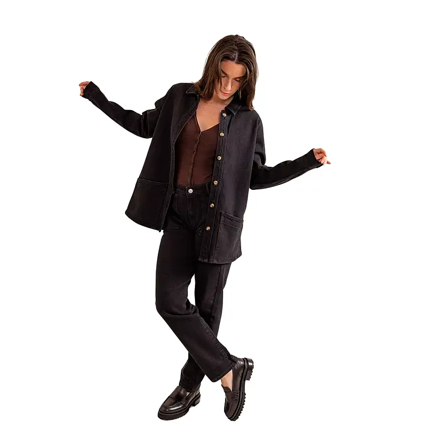 Giacca da donna in denim di cotone nero leggero F.A.M. Paris Vivian