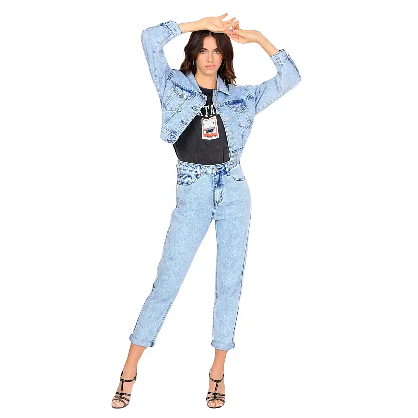 Giacca di jeans oversize da donna in cotone blu neve F.A.M. Paris Vanessa