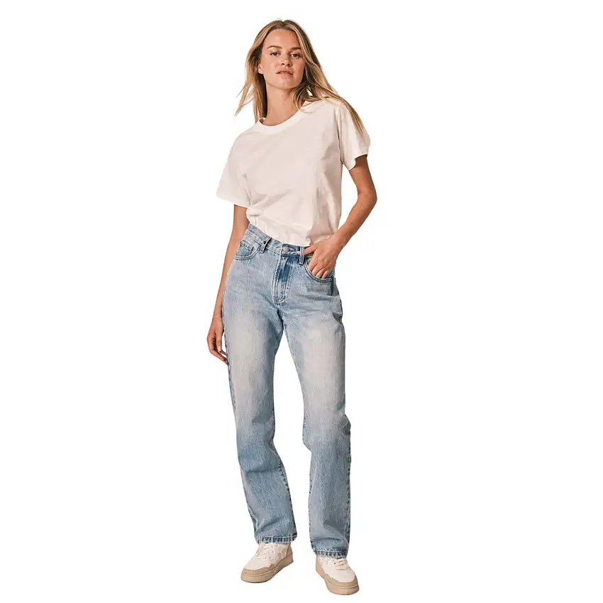Jeans boyfriend da donna a vita alta in cotone blu chiaro F.A.M. Paris Manon
