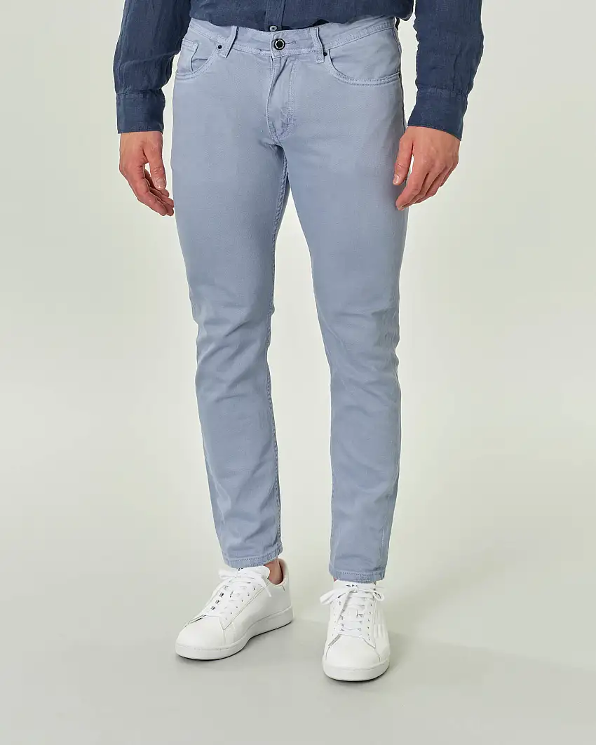 Pantalone cinque tasche azzurro in bull di cotone