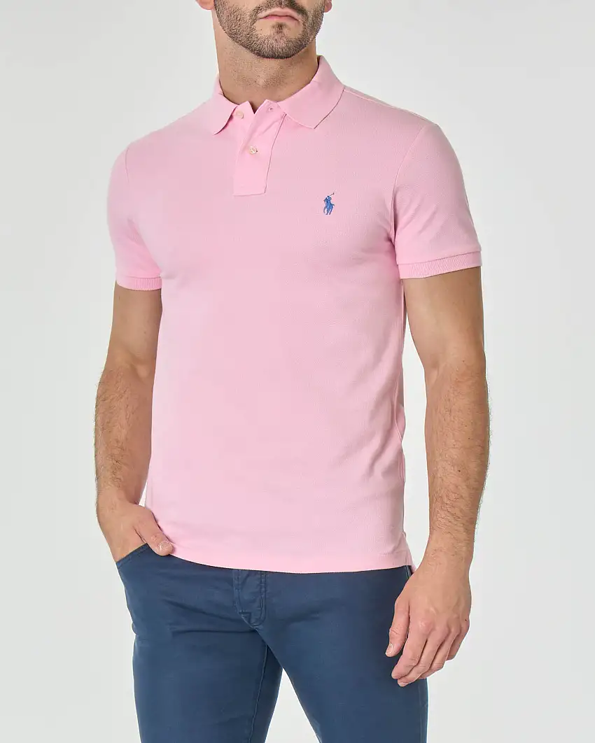 Polo rosa mezza manica in piquè slim-fit