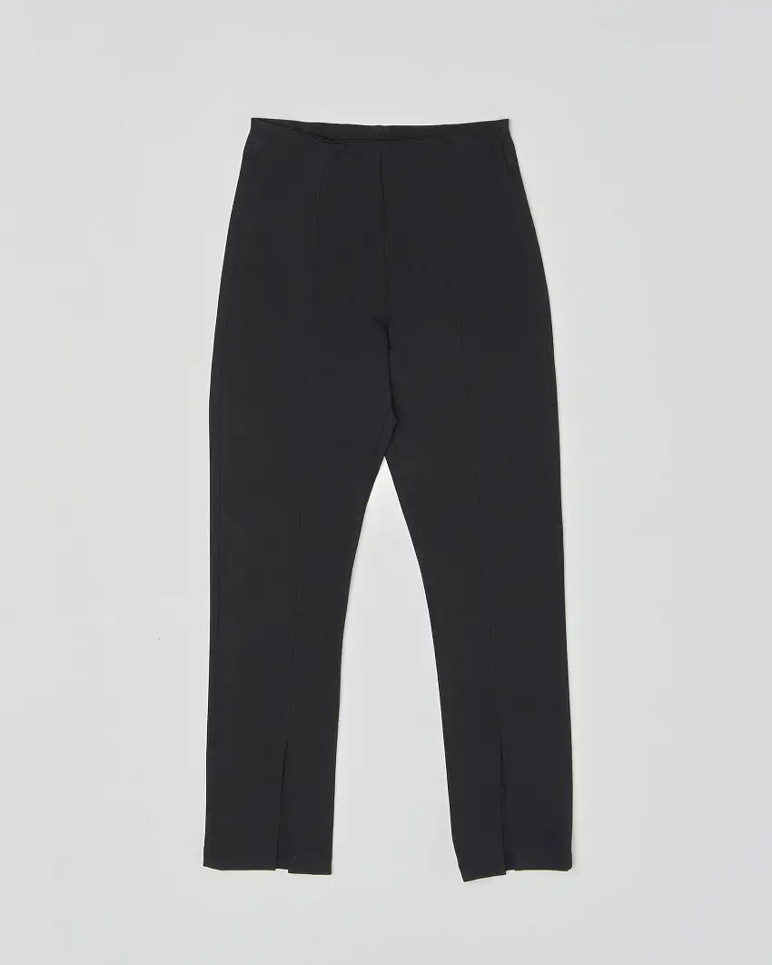 Pantalone nero in tessuto elasticizzato con spacco sul fondo 36-38