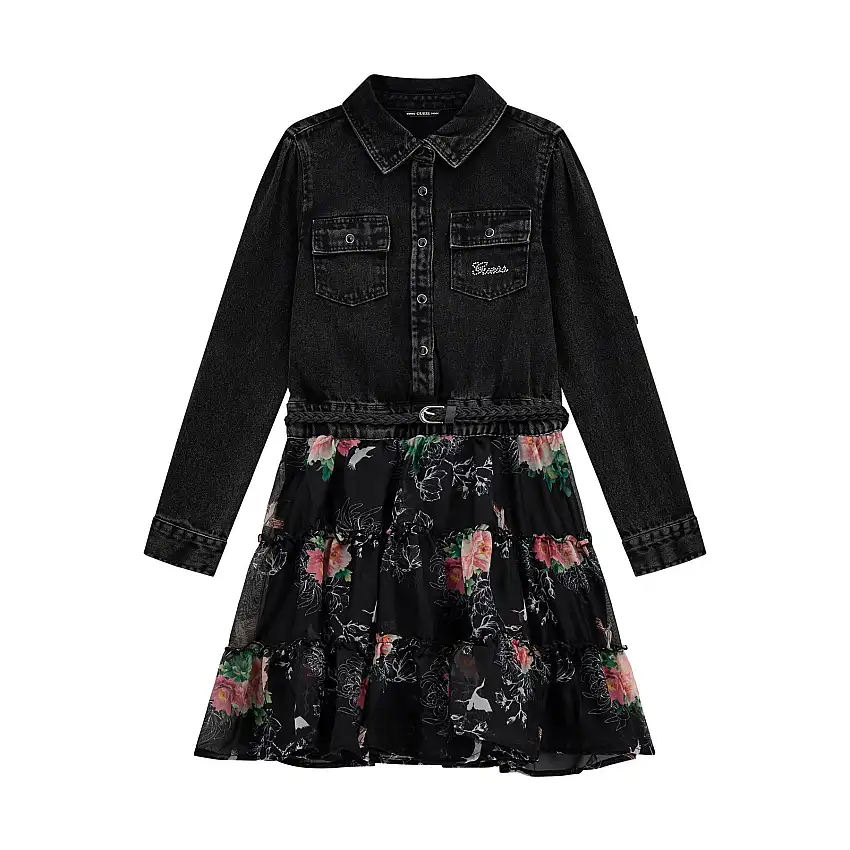 Vestito bambina a maniche lunghe Guess Mixed Fabric Adj.