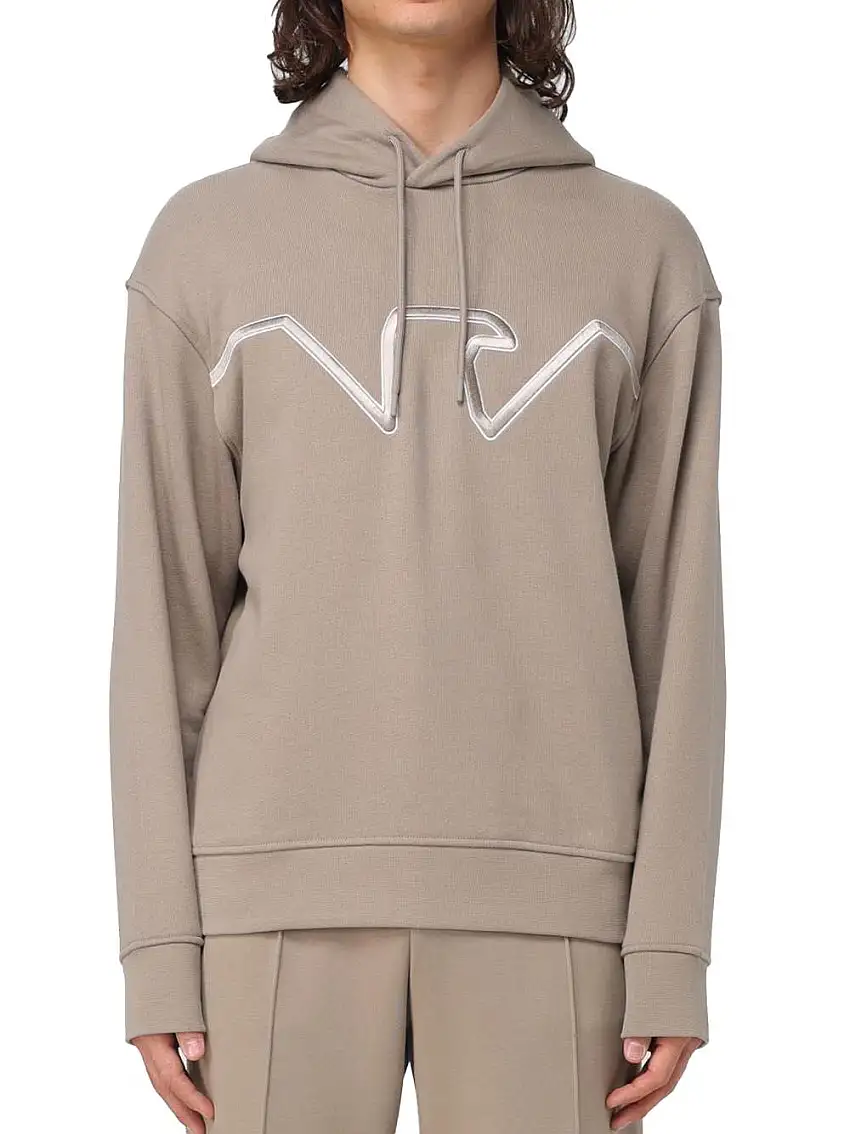 Felpa beige aquila petto ricamata